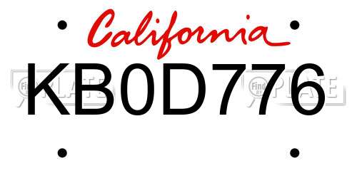 KB0D776 California License Plate