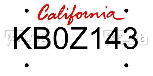 KB0Z143 California License Plate