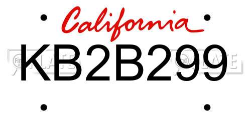 KB2B299 California License Plate