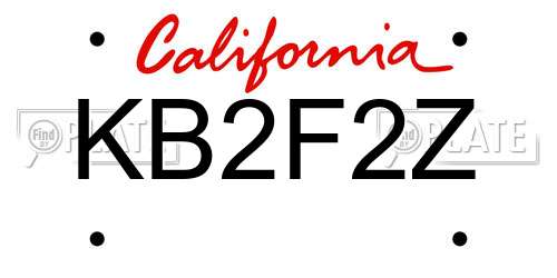 KB2F2Z California License Plate