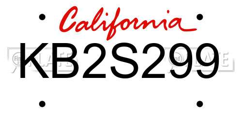 KB2S299 California License Plate