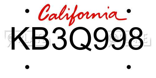 KB3Q998 California License Plate