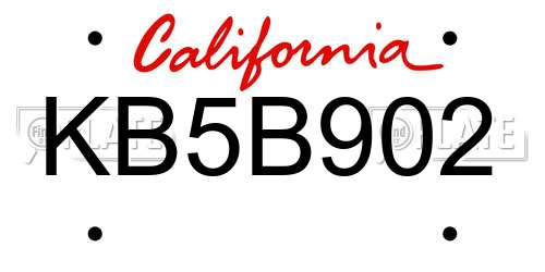 KB5B902 California License Plate