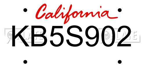 KB5S902 California License Plate