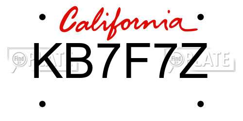 KB7F7Z California License Plate
