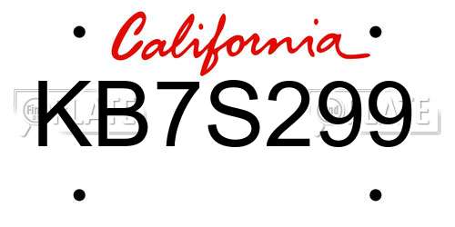 KB7S299 California License Plate