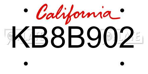 KB8B902 California License Plate