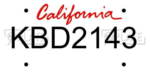 KBD2143 California License Plate