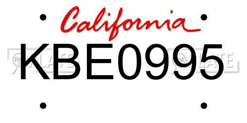 KBE0995 California License Plate