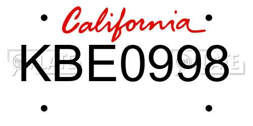 KBE0998 California License Plate