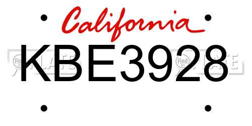 KBE3928 California License Plate