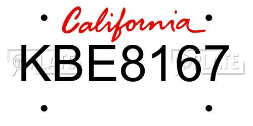 KBE8167 California License Plate