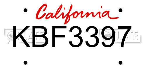 KBF3397 California License Plate