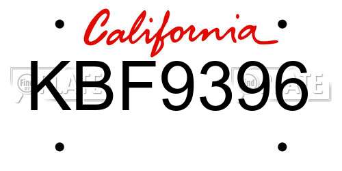 KBF9396 California License Plate