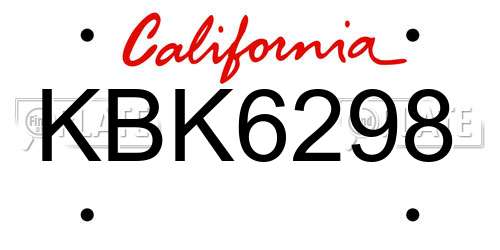 KBK6298 California License Plate