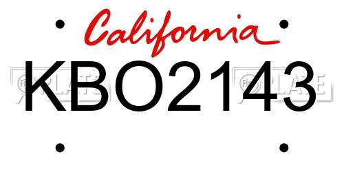 KBO2143 California License Plate
