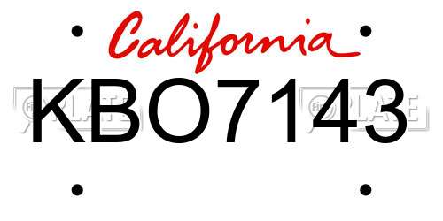 KBO7143 California License Plate