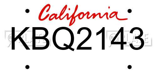 KBQ2143 California License Plate