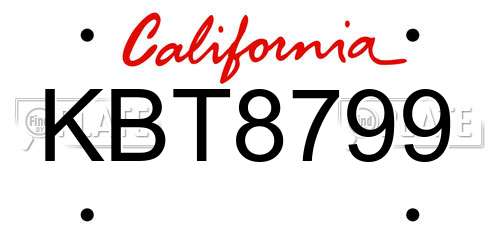 KBT8799 California License Plate