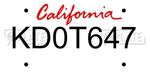KD0T647 California License Plate
