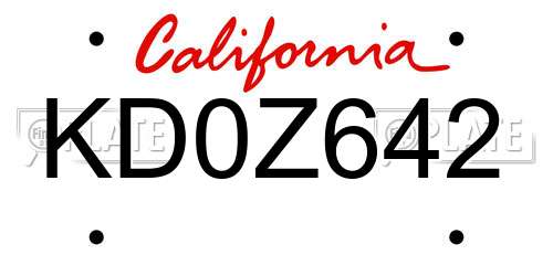 KD0Z642 California License Plate