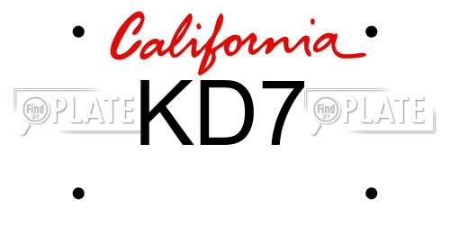KD7 California License Plate