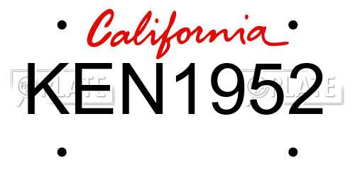 KEN1952 California License Plate