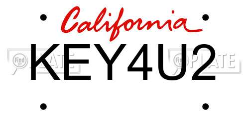 KEY4U2 California License Plate