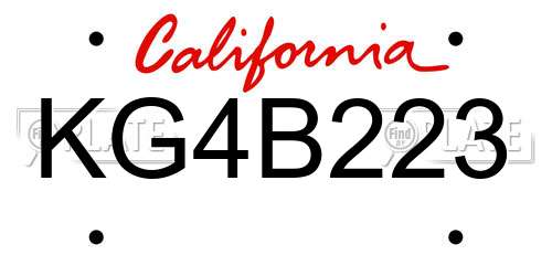 KG4B223 California License Plate