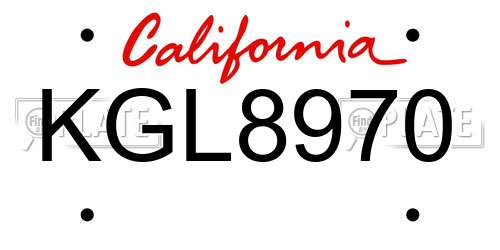 KGL8970 California License Plate