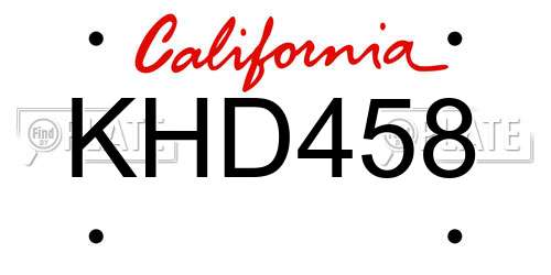 KHD458 California License Plate