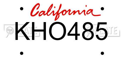 KHO485 California License Plate