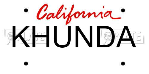 KHUNDA California License Plate