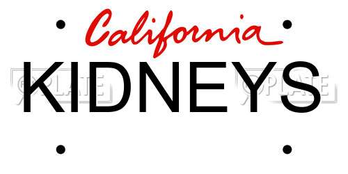 KIDNEYS California License Plate