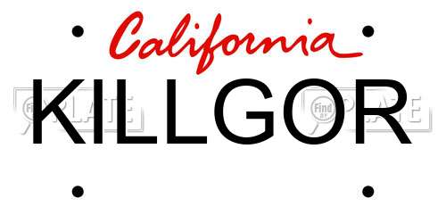 KILLGOR California License Plate