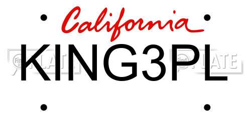 KING3PL California License Plate