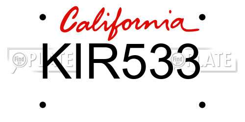 KIR533 California License Plate