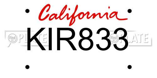 KIR833 California License Plate