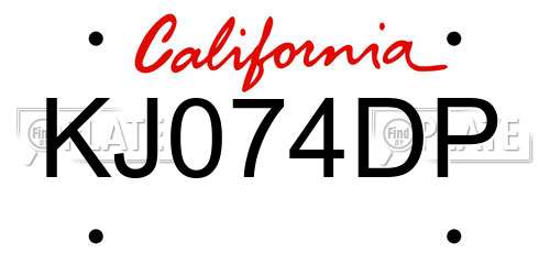 KJ074DP California License Plate