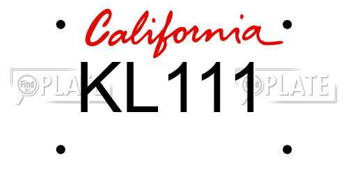 KL111 California License Plate