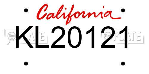 KL20121 California License Plate
