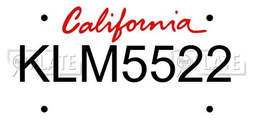 KLM5522 California License Plate