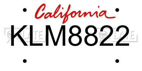 KLM8822 California License Plate