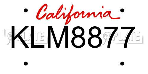 KLM8877 California License Plate