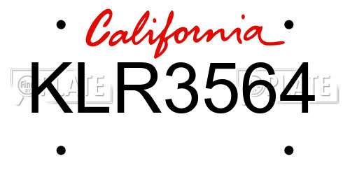 KLR3564 California License Plate