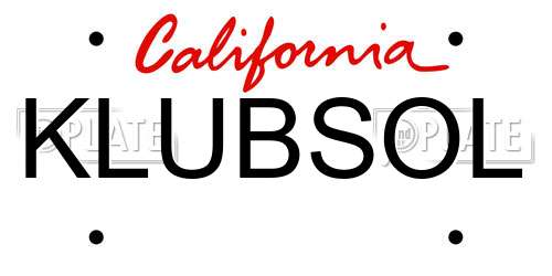 KLUBSOL California License Plate