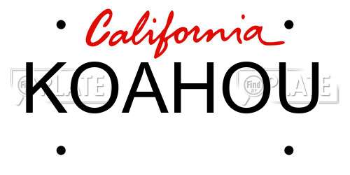 KOAHOU California License Plate