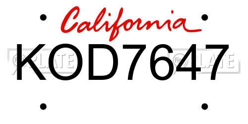 KOD7647 California License Plate