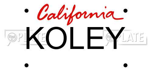 KOLEY California License Plate