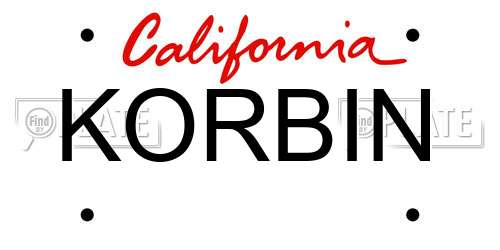 KORBIN California License Plate